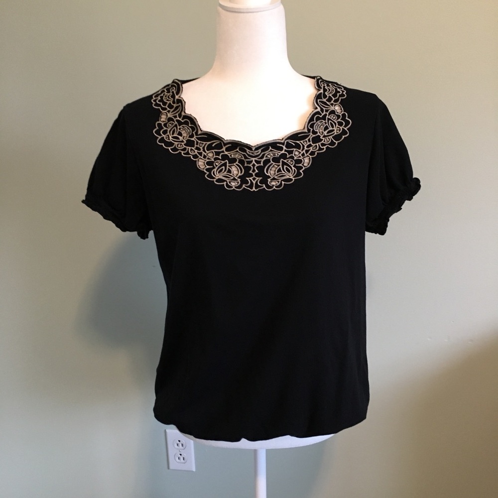 Croft&Barrow Embroidered Blouse Black XL